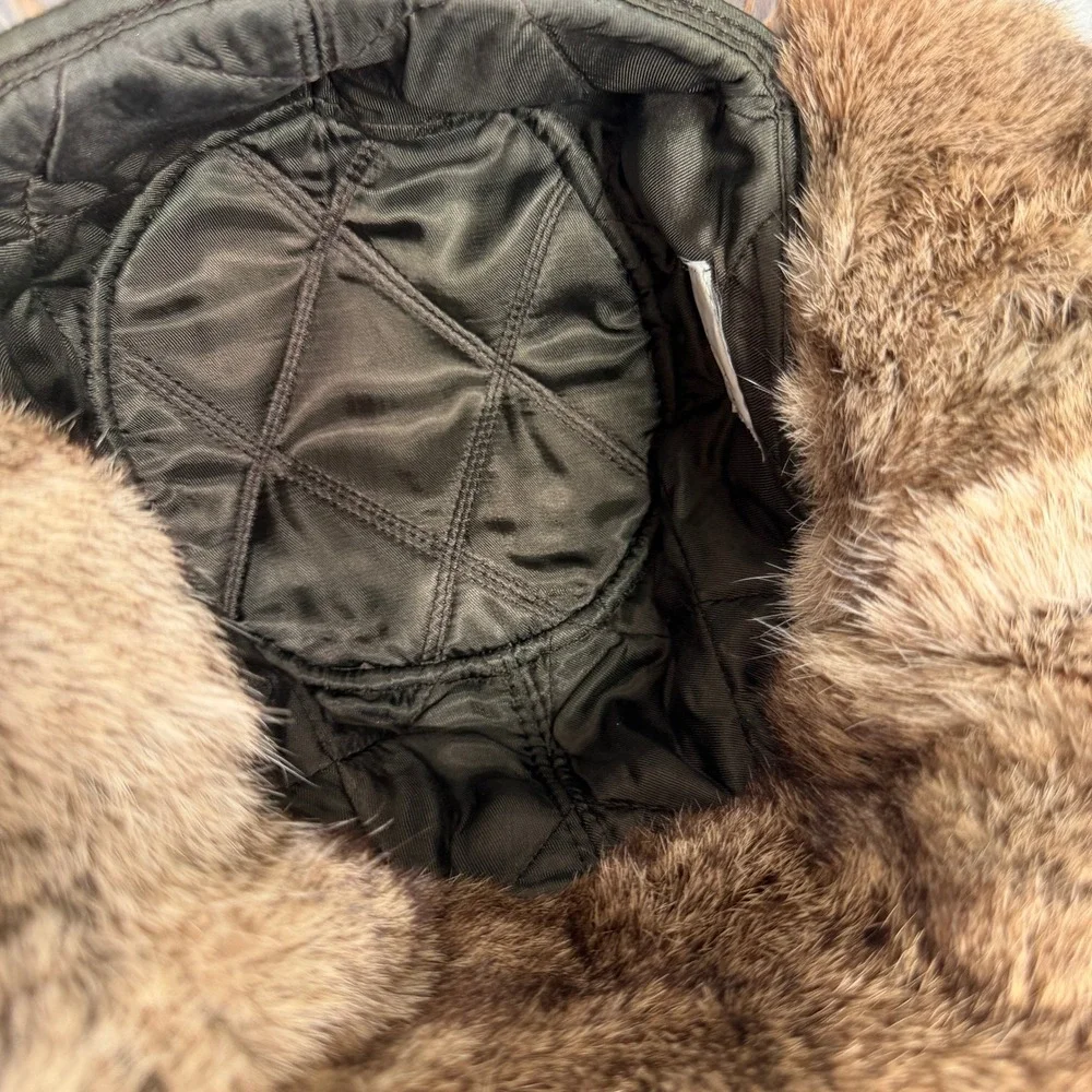 Vintage Trapper Hat Ushanka Real Rabbit Fur Ear Flaps Brown Gorpcore Aviator Hat